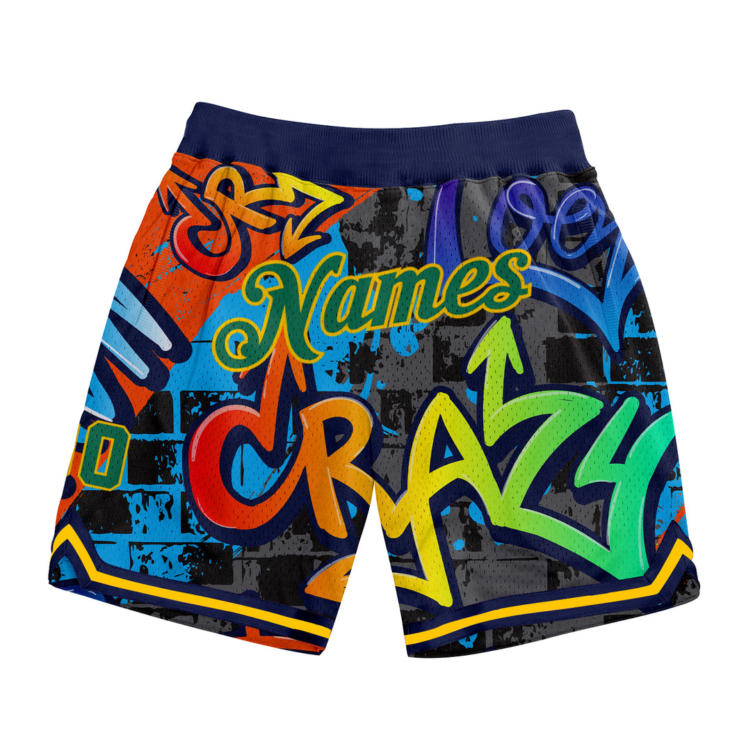 Custom Graffiti Pattern Kelly Green-Gold 3D Geometric Authentic Basketball Shorts