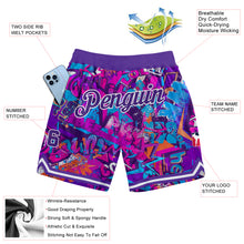 Load image into Gallery viewer, Custom Graffiti Pattern Purple-White 3D Words Authentic Basketball Shorts
