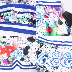 Custom Graffiti Pattern White-Royal 3D Authentic Basketball Shorts