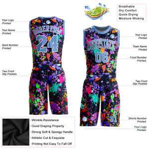 Custom Graffiti Pattern Light Blue-White Round Neck Sublimation Basketball Suit Jersey