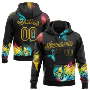 Custom Stitched Graffiti Pattern Black-Gold 3D Sports Pullover Sweatshirt Hoodie