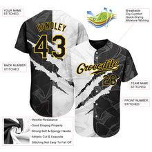 Load image into Gallery viewer, Custom Graffiti Pattern Black-Gold 3D Scratch Authentic Baseball Jersey
