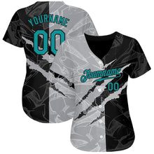 Load image into Gallery viewer, Custom Graffiti Pattern Teal Gray-Black 3D Scratch Authentic Baseball Jersey
