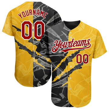 Custom Graffiti Pattern Red Yellow-Black 3D Scratch Authentic Baseball Jersey