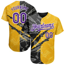 Load image into Gallery viewer, Custom Graffiti Pattern Purple Yellow-Black 3D Scratch Authentic Baseball Jersey
