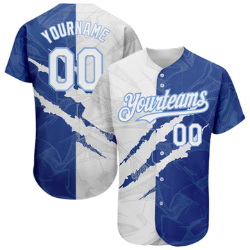 Custom Graffiti Pattern White Royal-Light Blue 3D Scratch Authentic Baseball Jersey