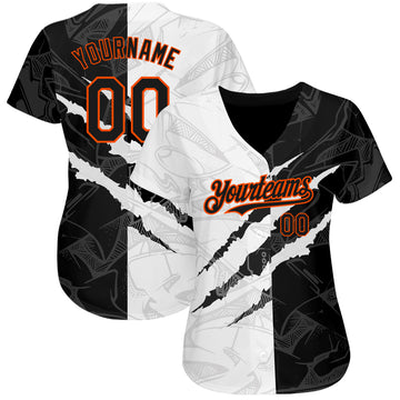 Custom Graffiti Pattern Black-Orange 3D Scratch Authentic Baseball Jersey