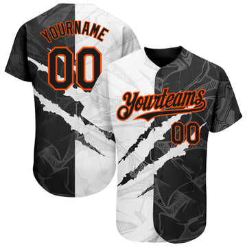 Custom Graffiti Pattern Black-Orange 3D Scratch Authentic Baseball Jersey