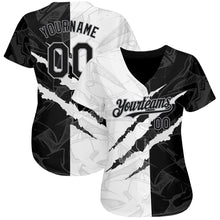 Load image into Gallery viewer, Custom Graffiti Pattern Black-Gray 3D Scratch Authentic Baseball Jersey

