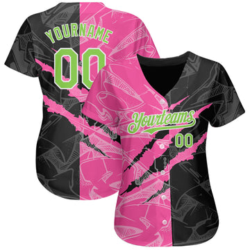 Custom Graffiti Pattern Neon Green Black-Pink 3D Scratch Authentic Baseball Jersey