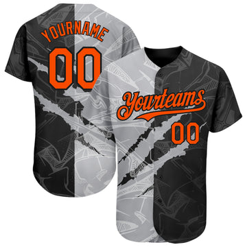 Custom Graffiti Pattern Orange Black-Gray 3D Scratch Authentic Baseball Jersey