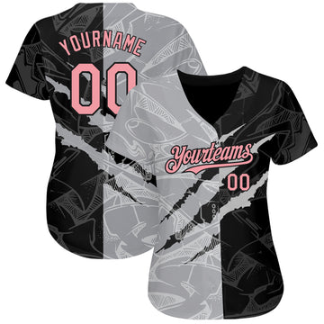 Custom Graffiti Pattern Medium Pink Black-Gray 3D Scratch Authentic Baseball Jersey