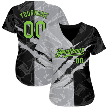Custom Graffiti Pattern Neon Green Black-Gray 3D Scratch Authentic Baseball Jersey