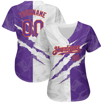 Custom Graffiti Pattern Purple-Orange 3D Scratch Authentic Baseball Jersey