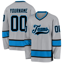 Load image into Gallery viewer, Custom Gray Black-Blue Hockey Jersey
