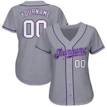 Load image into Gallery viewer, Custom Gray White-Purple Authentic Baseball Jersey
