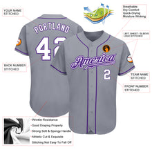 Load image into Gallery viewer, Custom Gray White-Purple Authentic Baseball Jersey
