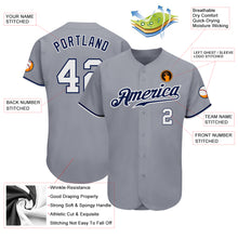 Load image into Gallery viewer, Custom Gray White-Navy Authentic Baseball Jersey
