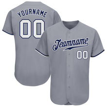 Load image into Gallery viewer, Custom Gray White-Navy Authentic Baseball Jersey
