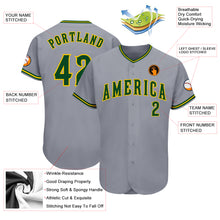 Load image into Gallery viewer, Custom Gray Green-Gold Authentic Baseball Jersey
