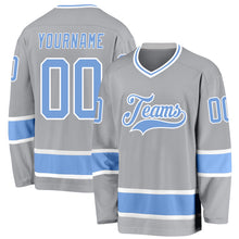 Load image into Gallery viewer, Custom Gray Light Blue-White Hockey Jersey
