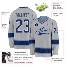 Load image into Gallery viewer, Custom Gray Navy-Light Blue Hockey Jersey
