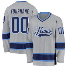 Load image into Gallery viewer, Custom Gray Navy-Light Blue Hockey Jersey
