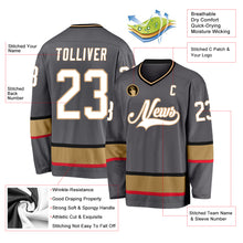 Load image into Gallery viewer, Custom Steel Gray White-Old Gold Hockey Jersey
