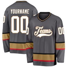 Load image into Gallery viewer, Custom Steel Gray White-Old Gold Hockey Jersey
