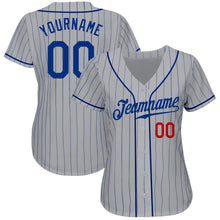 Load image into Gallery viewer, Custom Gray Royal Pinstripe Royal-Red Authentic Baseball Jersey
