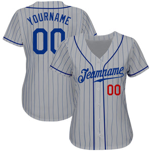 Custom Gray Royal Pinstripe Royal-Red Authentic Baseball Jersey