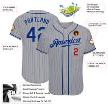 Load image into Gallery viewer, Custom Gray Royal Pinstripe Royal-Red Authentic Baseball Jersey
