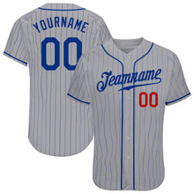 Load image into Gallery viewer, Custom Gray Royal Pinstripe Royal-Red Authentic Baseball Jersey
