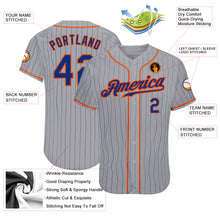 Load image into Gallery viewer, Custom Gray Royal Pinstripe Royal-Orange Authentic Baseball Jersey
