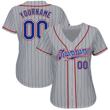 Load image into Gallery viewer, Custom Gray Royal Pinstripe Royal-Red Authentic Baseball Jersey
