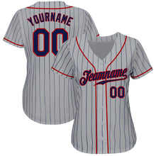 Load image into Gallery viewer, Custom Gray Navy Pinstripe Navy-Red Authentic Baseball Jersey
