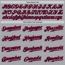 Load image into Gallery viewer, Custom Gray Navy Pinstripe Navy-Red Authentic Baseball Jersey
