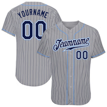 Load image into Gallery viewer, Custom Gray Navy Pinstripe Navy-Light Blue Authentic Baseball Jersey
