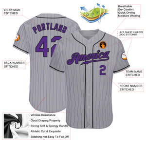 Custom Gray Purple Pinstripe Purple-Black Authentic Baseball Jersey