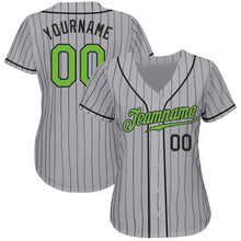 Load image into Gallery viewer, Custom Gray Black Pinstripe Neon Green-Black Authentic Baseball Jersey
