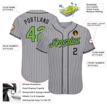 Load image into Gallery viewer, Custom Gray Black Pinstripe Neon Green-Black Authentic Baseball Jersey
