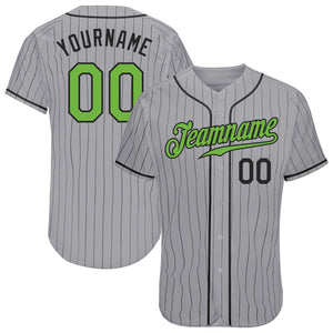 Custom Gray Black Pinstripe Neon Green-Black Authentic Baseball Jersey