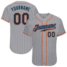 Load image into Gallery viewer, Custom Gray Black Pinstripe Black-Powder Blue Authentic Baseball Jersey
