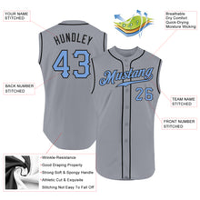 Load image into Gallery viewer, Custom Gray Light Blue-Black Authentic Sleeveless Father&#39;s Day Baseball Jersey
