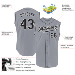 Custom Gray Black-White Authentic Sleeveless Baseball Jersey