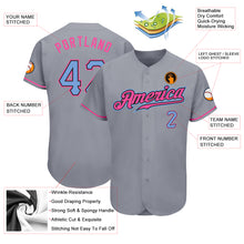Load image into Gallery viewer, Custom Gray Light Blue-Pink Authentic Baseball Jersey
