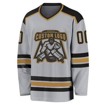 Custom Gray Black-Old Gold Hockey Jersey