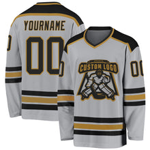 Load image into Gallery viewer, Custom Gray Black-Old Gold Hockey Jersey
