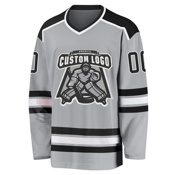 Custom Gray Black-White Hockey Jersey