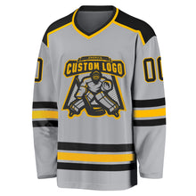Load image into Gallery viewer, Custom Gray Black-Gold Hockey Jersey
